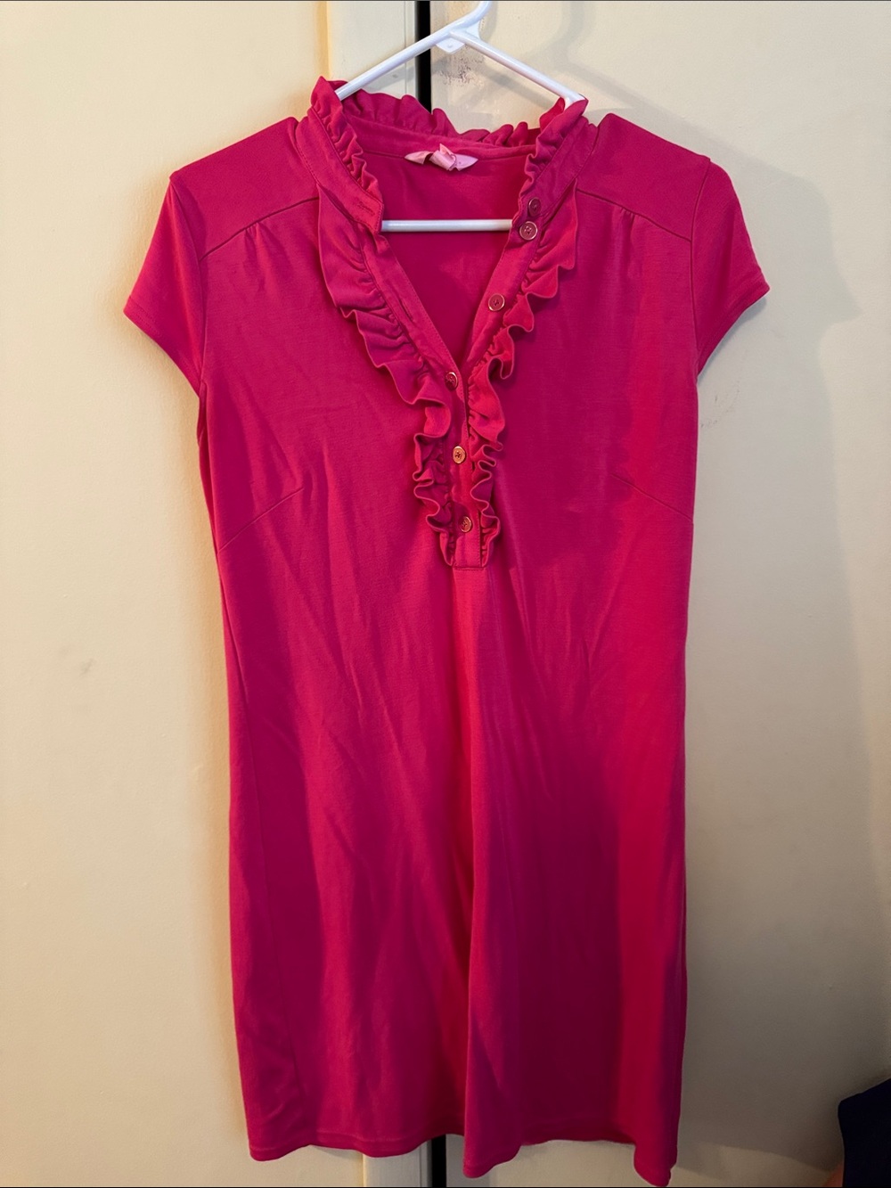 Lilly Pulitzer Hot Pink Ruffle V-Neck Dress
